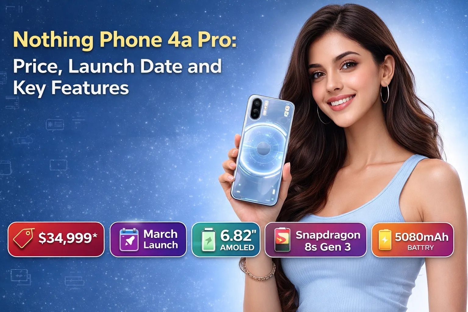 Nothing Phone 4a Pro with transparent back design, showcasing price, launch date, AMOLED display, Snapdragon 8s Gen 3 processor and 5080mAh battery