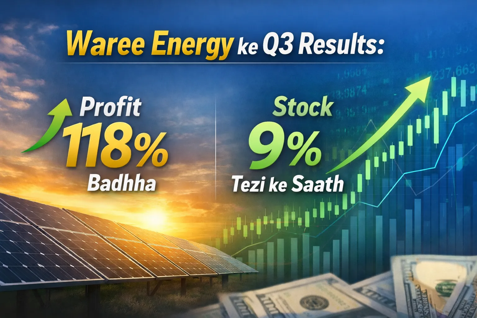 Waaree Energies के शेयर में धमाकेदार तेजी, Q3 नतीजों के बाद आई तेज़ी |Waree Energy ke Q3 Results: Profit 118% Badhha, Stock 9% Tezi ke Saath”