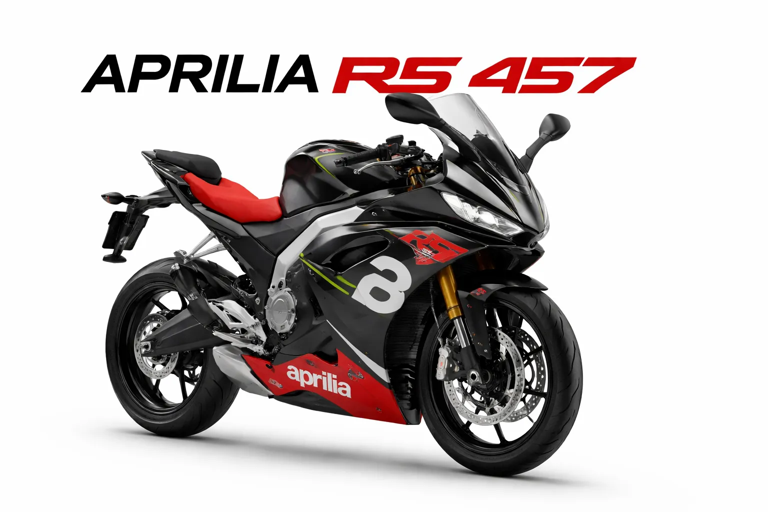 2026 Aprilia RS 457 sports bike on white background with APRILIA RS 457 branding