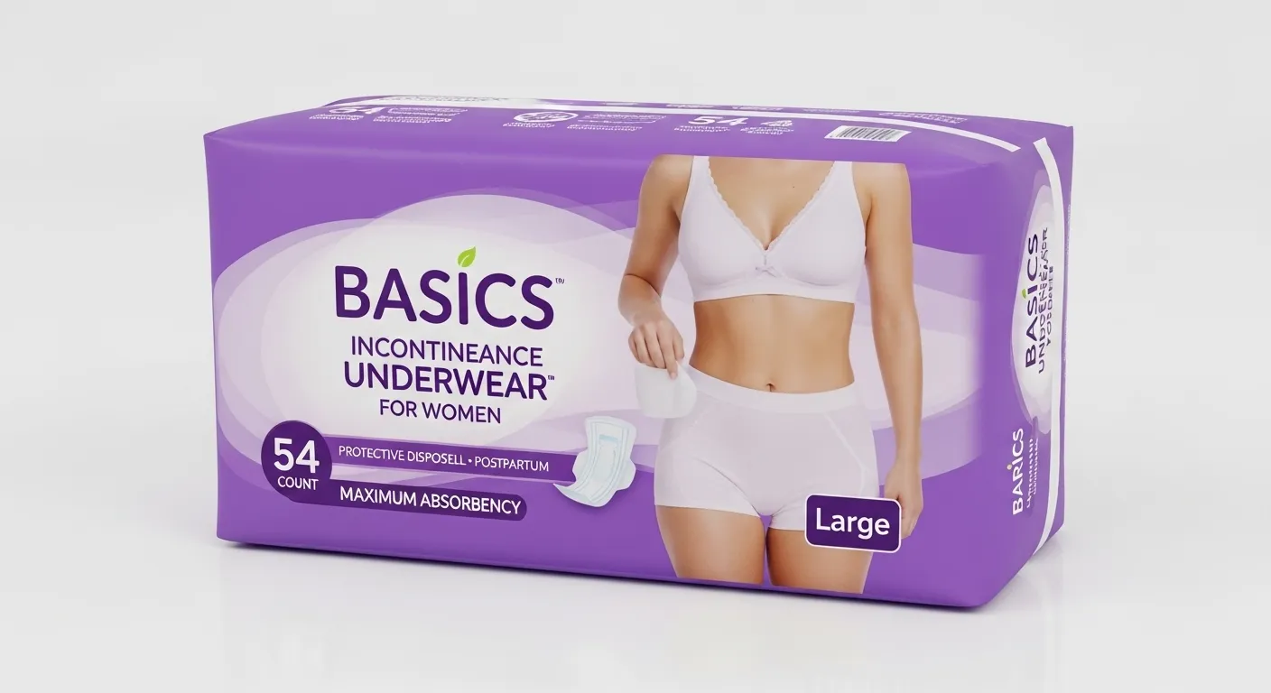 "Amazon Basics Incontinence Underwear for Women, Protective Disposable Postpartum, Maximum Absorbency, Large, Lavender, 54 Count (3 Packs of 18)"