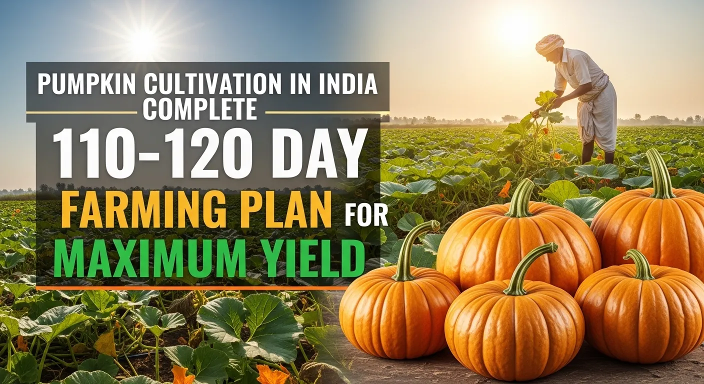 Fresh orange pumpkin growing in farm field ready for harvest
