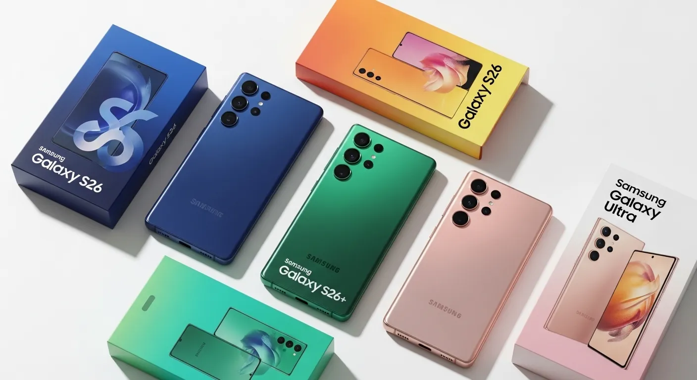 Samsung Galaxy S26, S26+, and Ultra leaked renders showing design and colour options Caption: