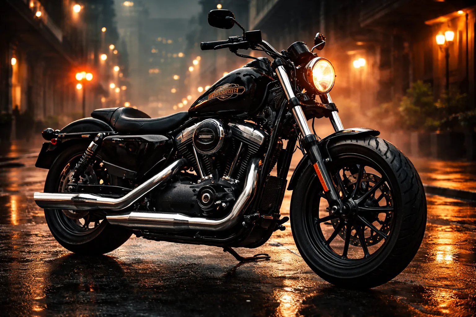 black Harley-Davidson-style cruiser motorcycle showcased in a studio setting, representing premium bikes that may benefit from zero import duty under the India–US trade deal.