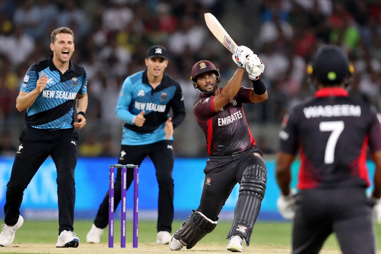 United Arab Emirates vs New Zealand T20 World Cup 2026 match action at MA Chidambaram Stadium, Chennai