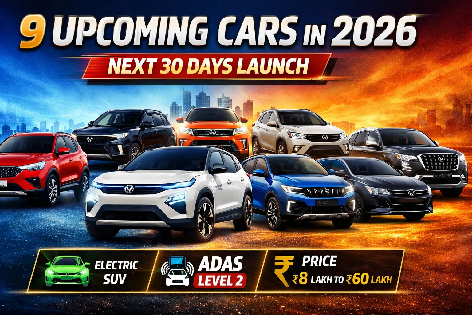 Upcoming car launches 2026 in India – 9 new cars coming in next 30 days