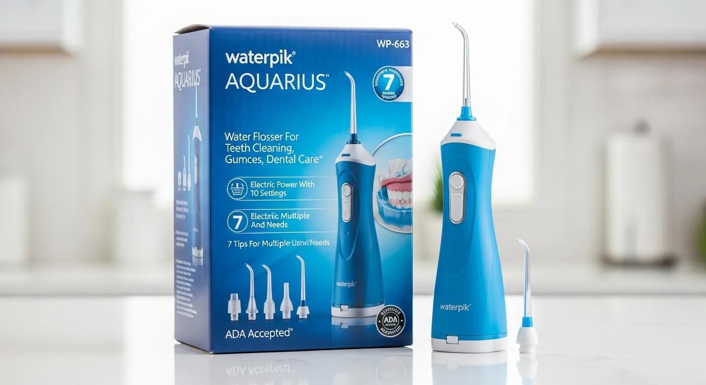 Waterpik Aquarius Water Flosser WP-663 for Teeth, Gums, Braces, Electric Dental Care, 10 Pressure Settings, 7 Tips, ADA Accepted, Blue"