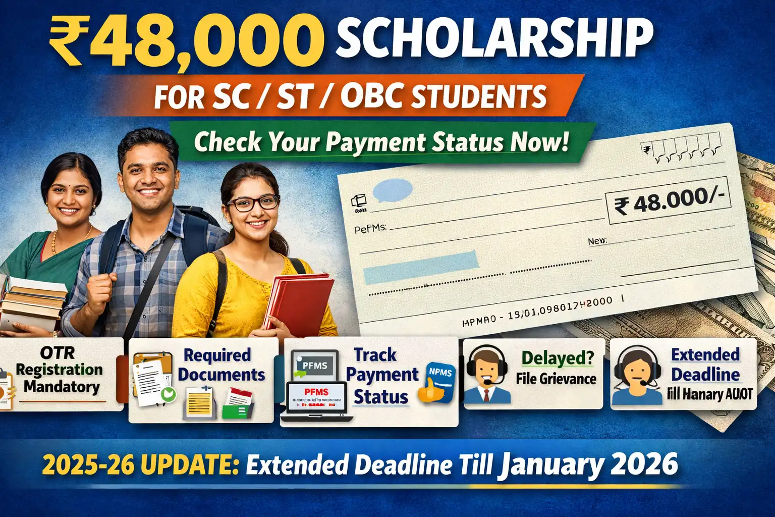 SC ST OBC Scholarship 48000 Payment Status 2025-26 - Students checking scholarship portal