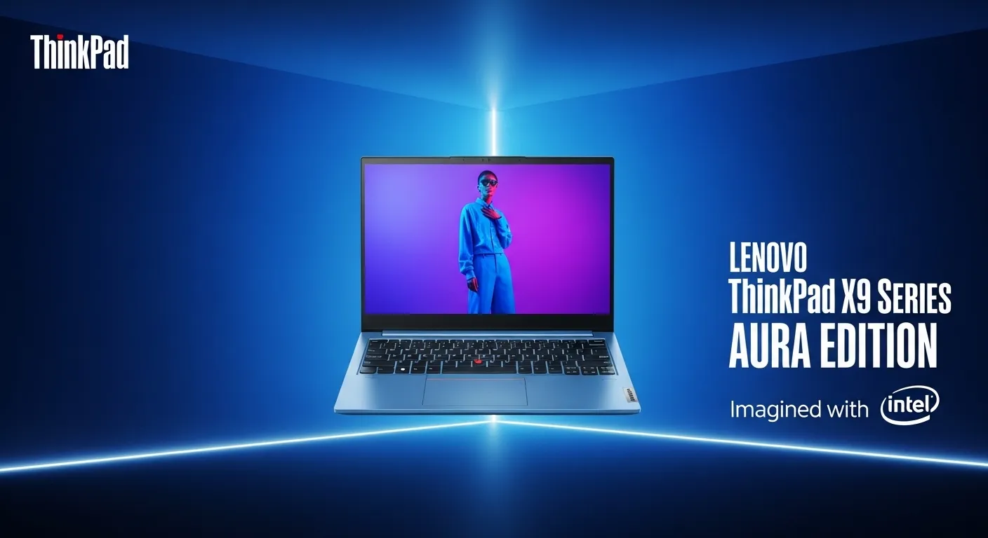 Lenovo ThinkPad X9 Aura Edition laptop with slim premium design and high-performance setup on office desk