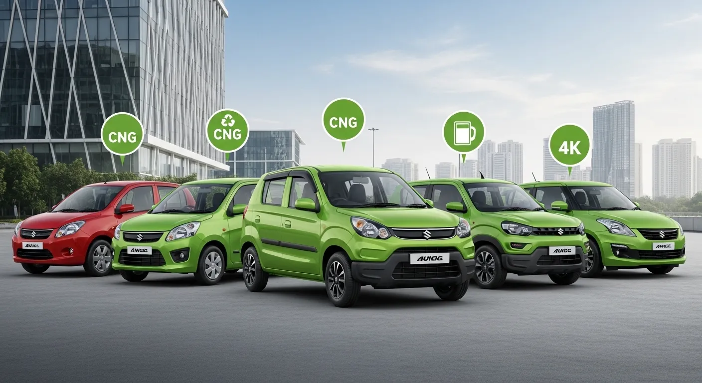 2026 में सबसे ज्यादा माइलेज देने वाली बेस्ट CNG कारें – Maruti Celerio, Wagon R, Alto K10, S-Presso और Swift