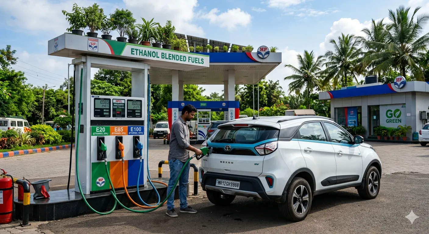 E85 Petrol pump with ethanol blended fuel system in India