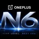 OnePlus N6 smartphone features 8000mAh battery, 120Hz AMOLED display, 50MP camera, and vapor chamber cooling system shown in promotional poster design.